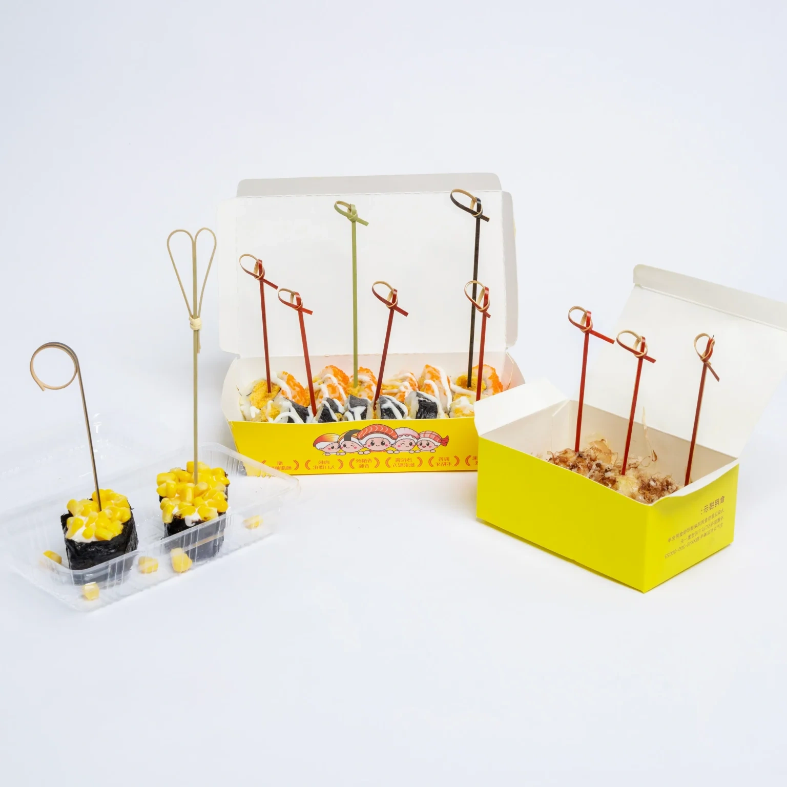 Bamboo Knot Skewers Displayed With Various Sushi Platters